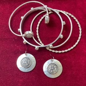 🌺 Bundle Lot Chico’s  Earrings and 4 Quality Silver Tone Bangles